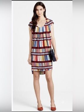 Anthropologie Maeve Au Revoir Colorful Mod Stripe Shift Dress Size 6